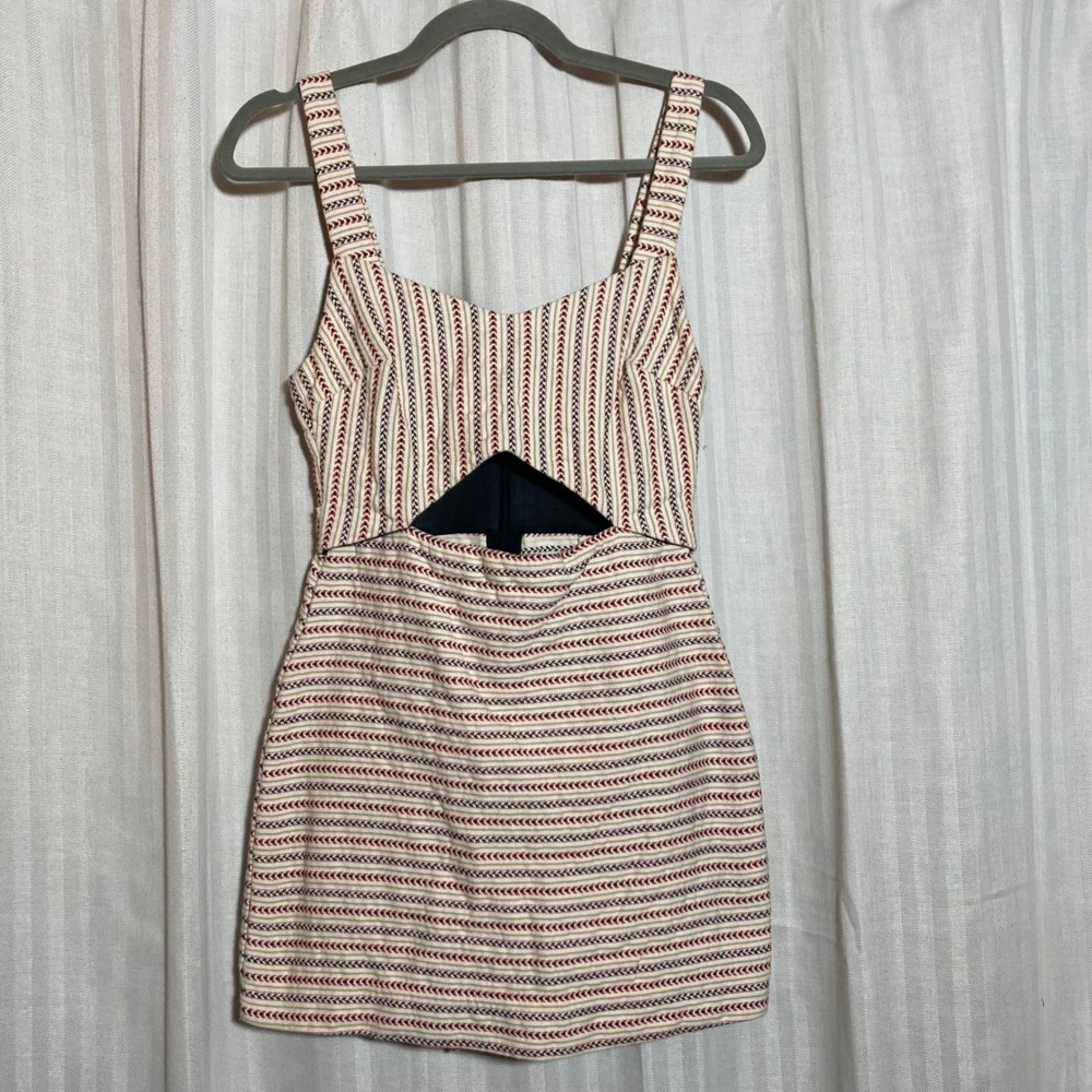 Zara Trafaluc Woven Geometric Cutout Romper Red Black Cream S Y2K Festival Boho